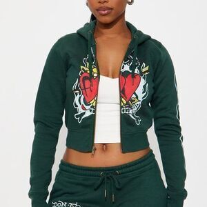 Ed Hardy Twin Flame Zip Up Hoodie - Hunter Green - S